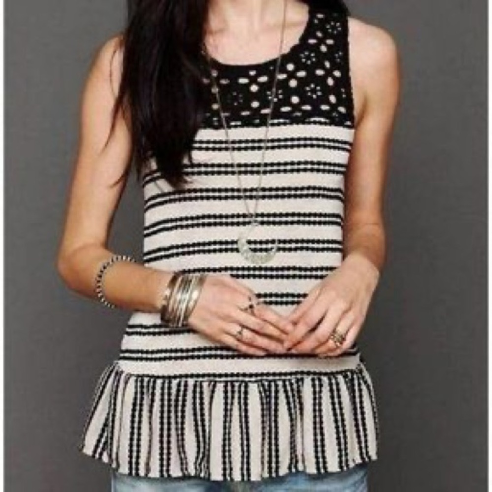 Free People Molly’s Retro Peplum Eyelet Lace Peplum Tank Blouse, size S, EUC